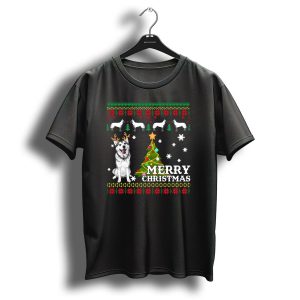 Merry Christmas Siberian Husky Uglychristmas Snowflakes Tree Reindeer Antlers T Shirt