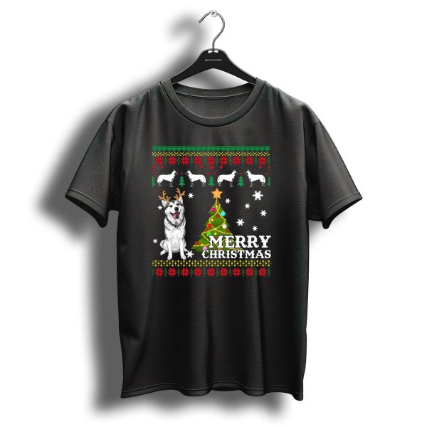 Merry Christmas Siberian Husky Uglychristmas Snowflakes Tree Reindeer Antlers T Shirt 1 t shirt 1