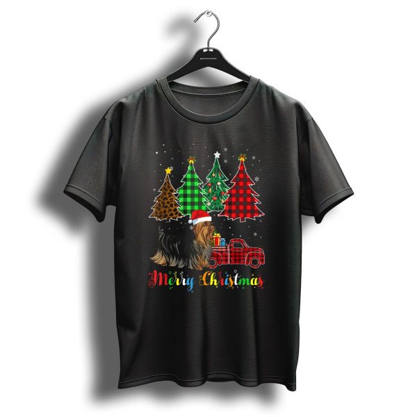 Merry Christmas Silky Terrier With Plaid Trees And Red Truck T Shirt 1 t shirt 1