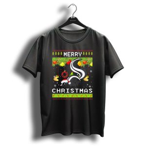 Merry Christmas Skunk With Santa Hat And Holiday Decorations T Shirt