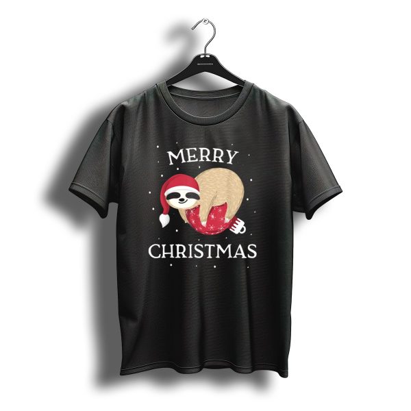 Merry Christmas Sloth Santa Hat Snowflakes T Shirt t shirt 1