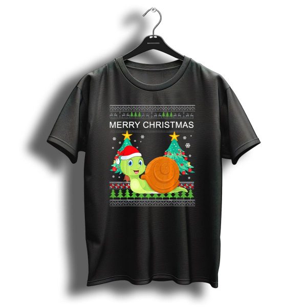 Merry Christmas Snail Santa Hat Holiday Trees Snowflakes T Shirt 1 t shirt 1