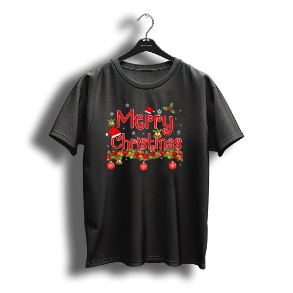 Merry Christmas Snowflakes Holly Santa Hat Bells Ornaments Garland T Shirt t shirt 1