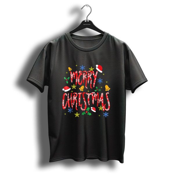 Merry Christmas Snowflakes Holly Stars Santa Hats Bells T Shirt 1 t shirt 1
