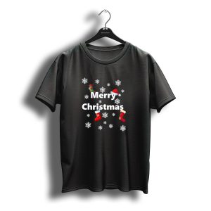 Merry Christmas Snowflakes Santa Hat Stockings T-Shirt