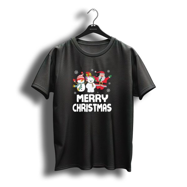 Merry Christmas Snowman Bear Santa Claus Dancing Together T Shirt t shirt 1