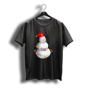 Merry Christmas Snowman With Santa Hat And Colorful Christmas Lights T-Shirt
