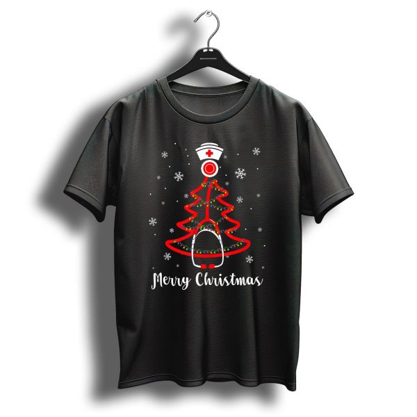 Merry Christmas Stethoscope Nurse Tree Snowflakes T Shirt 1 t shirt 1