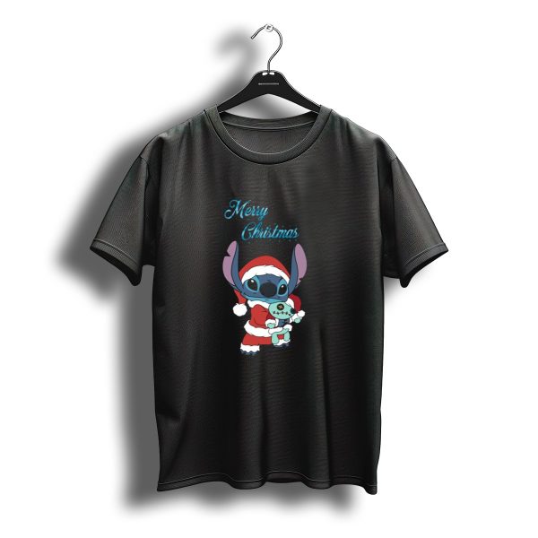 Merry Christmas Stitch Santa Outfit Holding Doll T Shirt t shirt 1