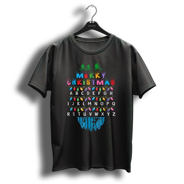Merry Christmas Stranger Things Upside Down Alphabet Bike Lights T Shirt 1 t shirt 1