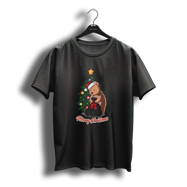 Merry Christmas Teddy Bear With Christmas Tree And Santa Hat T Shirt t shirt 1