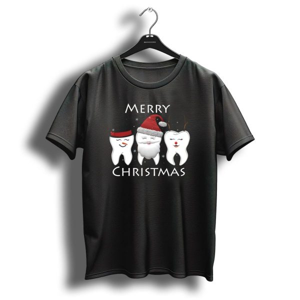 Merry Christmas Tooth Trio Santa Hat Reindeer Hat Top Hat T Shirt 1 t shirt 1