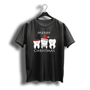 Merry Christmas Tooth Trio Santa Hat Reindeer Hat Top Hat T-Shirt