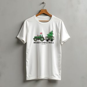 Merry Christmas Tractor Santa Tree Cardin Mccoy T-Shirt