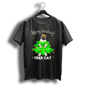 Merry Christmas Tree Cat Siamese Cat In Festive Holiday Lights And Ornaments T Shirt