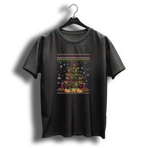 Merry Christmas Tree Doberman With Santa Hats And Snowflakes T Shirt