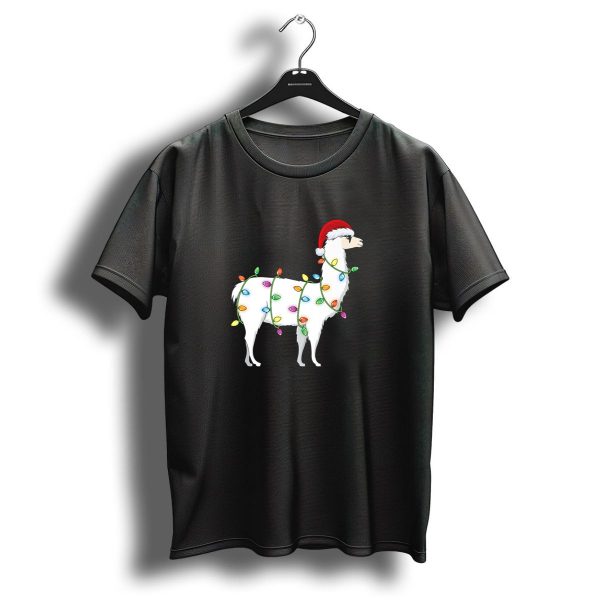 Merry Christmas Tree Lights Llama Santa Hat T Shirt 1 t shirt 1