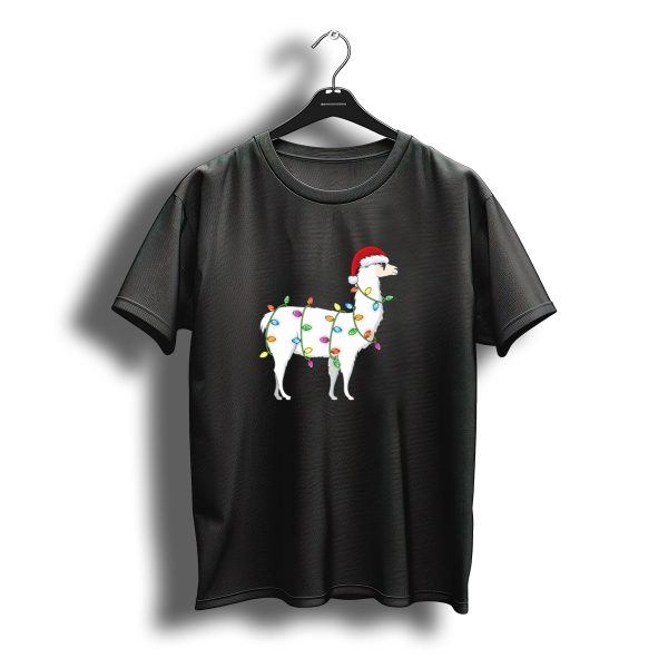 Merry Christmas Tree Lights Llama Santa Hat T Shirt t shirt 1