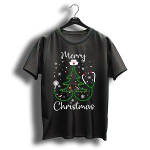 Merry Christmas Tree Nurse Doctor Life Medical Stethoscope Snowflakes T-Shirt