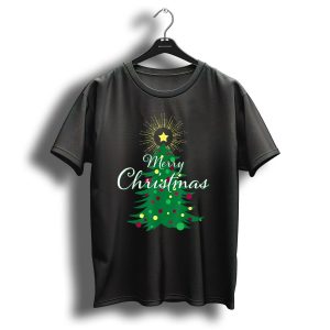Merry Christmas Tree With Star And Colorful Ornaments For Family Party T-Shirt