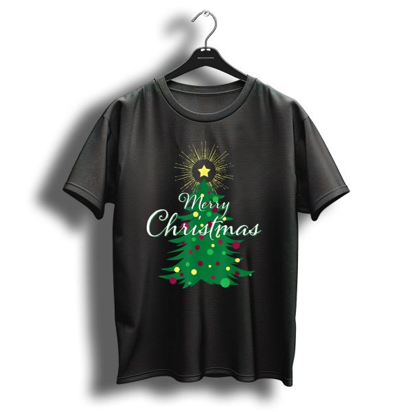 Merry Christmas Tree With Star And Colorful Ornaments For Family Party T Shirt 1 t shirt 1