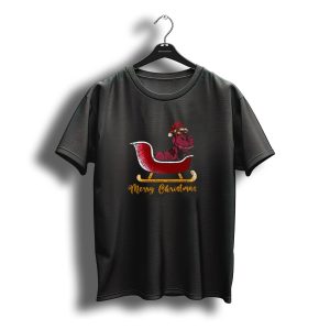 Merry Christmas Trex Dinosaur In Santa Sleigh T-Shirt