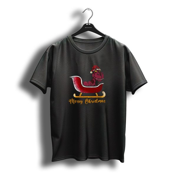 Merry Christmas Trex Dinosaur In Santa Sleigh T Shirt t shirt 1