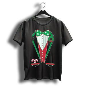 Merry Christmas Tuxedo Red Festive Bowtie Snowflakes Wreath Candy Canes T Shirt