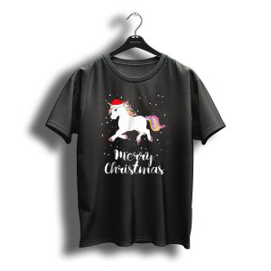 Merry Christmas Unicorn Santa Hat Family Group Matching T-Shirt