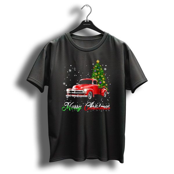 Merry Christmas Vintage Red Truck With Snow And Decorated Tree T Shirt 1 t shirt 1