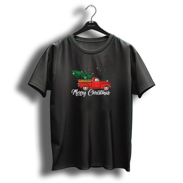 Merry Christmas Vintage Red Truck With Snowy Christmas Tree T Shirt 1 t shirt 1