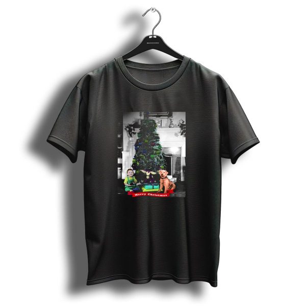 Merry Christmas Vintage Tree With Child And Dog In Front Of Fireplace T Shirt 1 t shirt 1