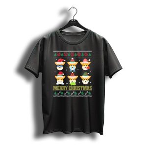 Merry Christmas Welsh Corgi Cardigan Santa Paws Holiday Faces T-Shirt