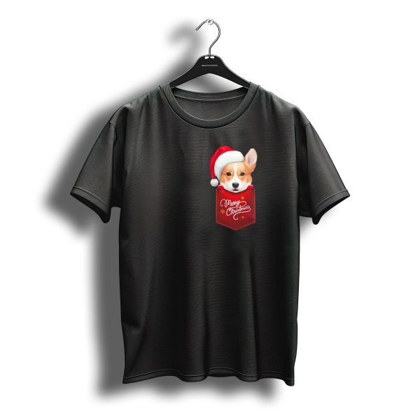 Merry Christmas Welsh Corgi In Santa Hat Pocket T Shirt t shirt 1