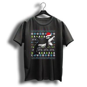 Merry Christmas Whale Uglysanta Festive Orca Snowflakes Santa Hat Christmas Trees T Shirt