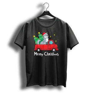 Merry Christmas Wolf And Christmas Tree In Red Truck T Shirt