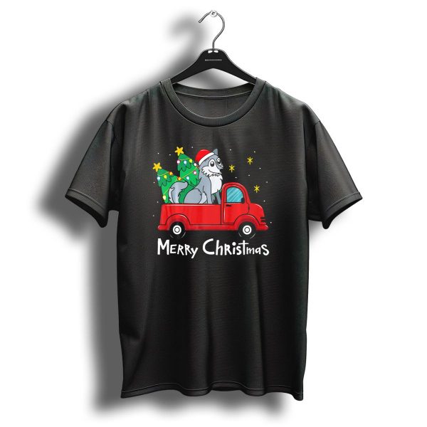 Merry Christmas Wolf And Christmas Tree In Red Truck T Shirt 1 t shirt 1