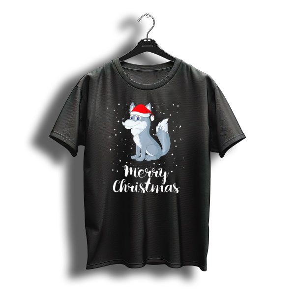 Merry Christmas Wolf In Santa Hat With Snowflakes T Shirt t shirt 1