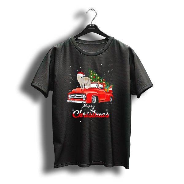 Merry Christmas Wolf Santa On Red Truck With Tree And Presents T Shirt t shirt 1