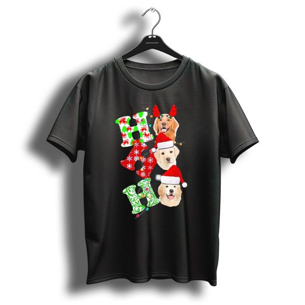 Merry Christmas Xmas Golden Retriever Ho Ho Ho Santa Hats T Shirt 1 t shirt 1