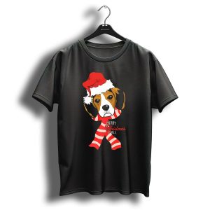 Merry Christmas Yall Beagle Dog In Santa Hat And Striped Pajamas T-Shirt