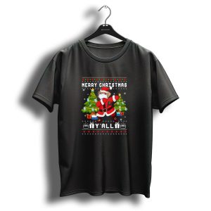 Merry Christmas Yall Boerboel Santa Dog With Mask And Christmas Trees T-Shirt