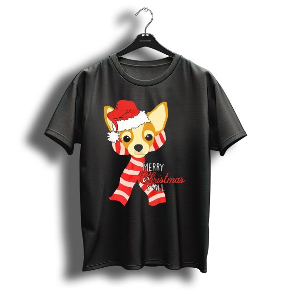 Merry Christmas YAll Chihuahua Dog With Santa Hat And Scarf T Shirt 1 t shirt 1