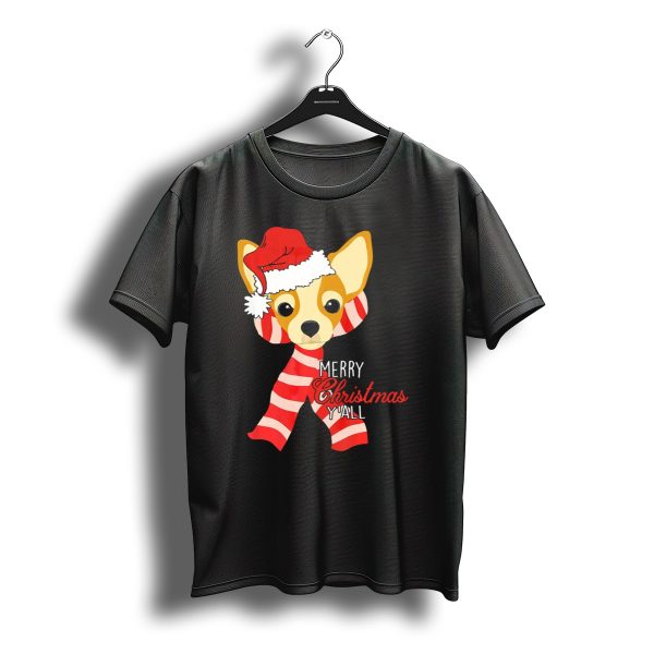 Merry Christmas YAll Chihuahua Dog With Santa Hat And Scarf T Shirt t shirt 1