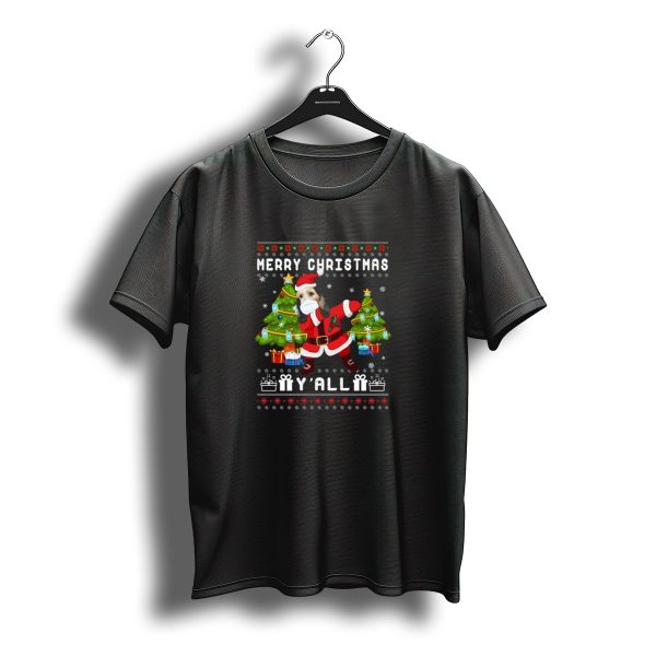 Merry Christmas YAll Grand Basset Griffon Vendeen Santa With Christmas Trees T Shirt t shirt 1