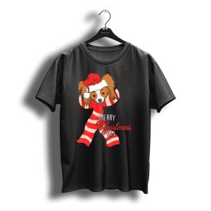Merry Christmas Y'All Papillon Dog With Santa Hat And Candy Cane Scarf T-Shirt