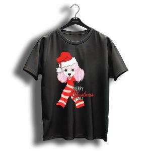 Merry Christmas Yall Poodle Dog In Santa Hat And Scarf T-Shirt