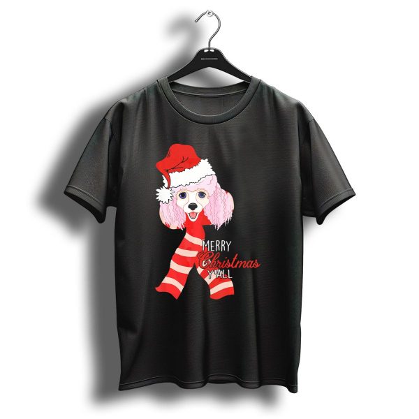 Merry Christmas YAll Poodle Dog In Santa Hat And Scarf T Shirt 1 t shirt 1