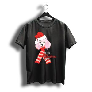 Merry Christmas Y'All Poodle Dog In Santa Hat And Scarf T-Shirt