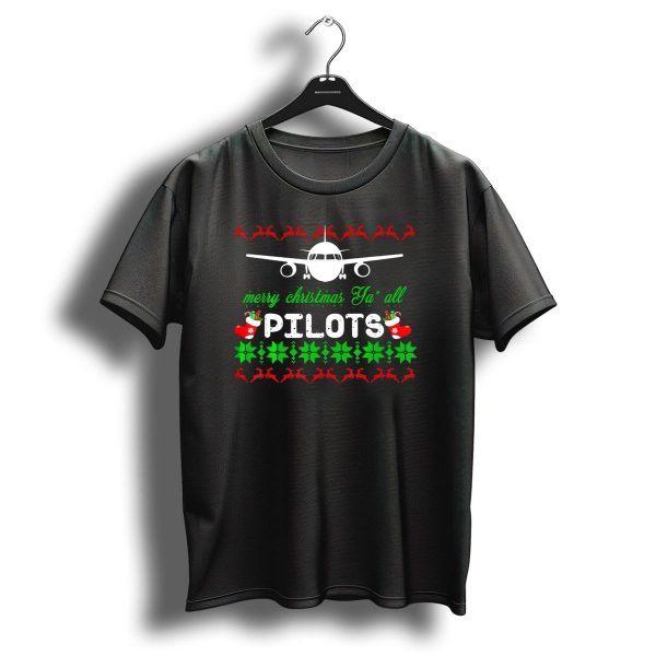 Merry Christmas Ya All Pilots Airplane Reindeer Holiday T Shirt 1 t shirt 1